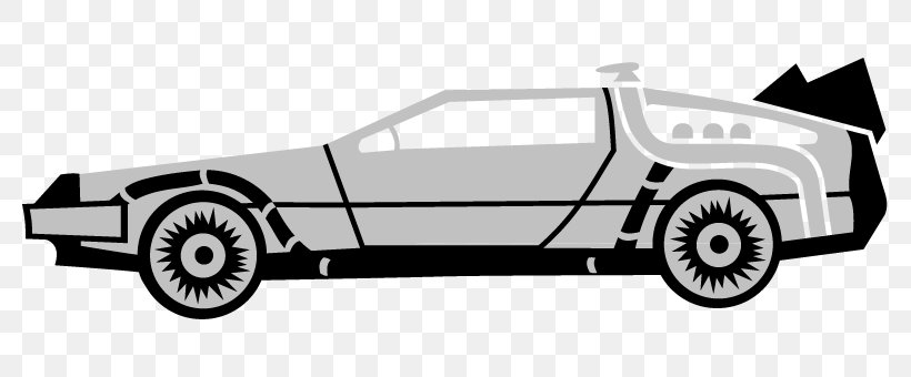 DeLorean DMC-12 Car Marty McFly DeLorean Time Machine Automotive Design, PNG, 794x340px, Delorean Dmc12, Automotive Design, Automotive Exterior, Back To The Future, Black And White Download Free