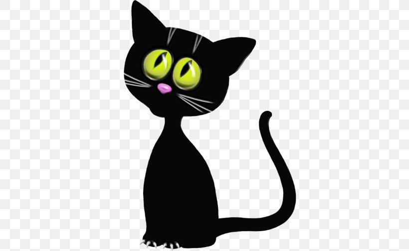 Cat Black Cat Small To Medium-sized Cats Whiskers Cartoon, PNG, 504x504px, Watercolor, Black Cat, Cartoon, Cat, Paint Download Free