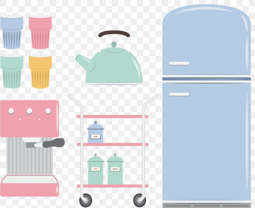 Kitchen Refrigerator Euclidean Vector, PNG, 1361x1109px, Kitchen, Congelador, Furniture, Kitchen Utensil, Kitchenware Download Free