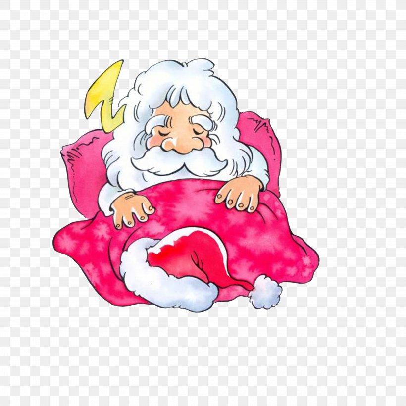 Santa Claus Sleep Cartoon Illustration, PNG, 5000x5000px, Watercolor, Cartoon, Flower, Frame, Heart Download Free