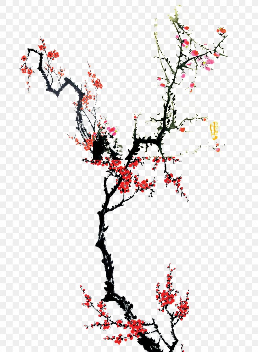 Plum Blossom Ink Wash Painting Chinese Painting, PNG, 1100x1500px, Plum Blossom, Area, Art, Branch, Cherry Blossom Download Free
