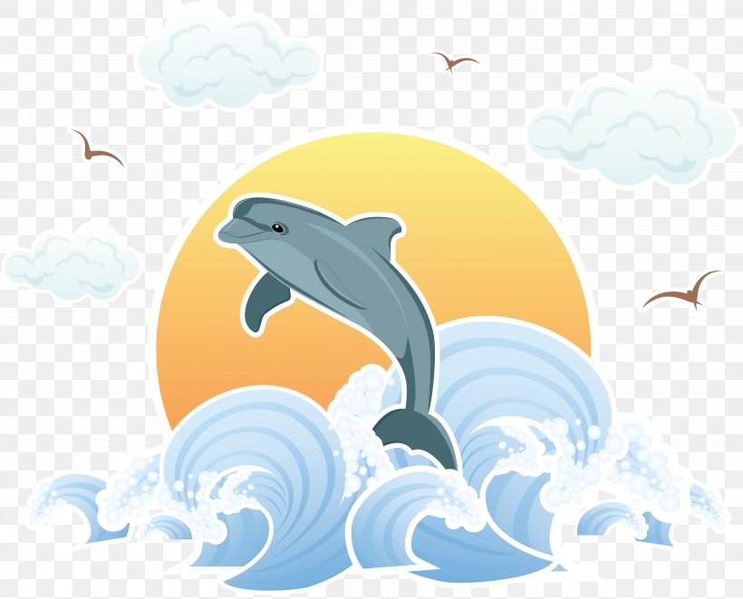 Wind Wave Dolphin Sea Illustration, PNG, 6349x5128px, Wind Wave, Art, Blue, Cartoon, Dolphin Download Free