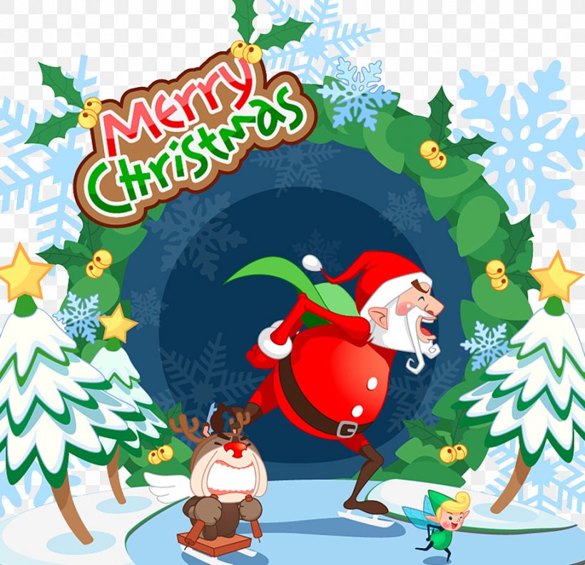 Santa Claus Christmas Tree Illustration, PNG, 921x890px, Santa Claus, Art, Branch, Cartoon, Christmas Download Free