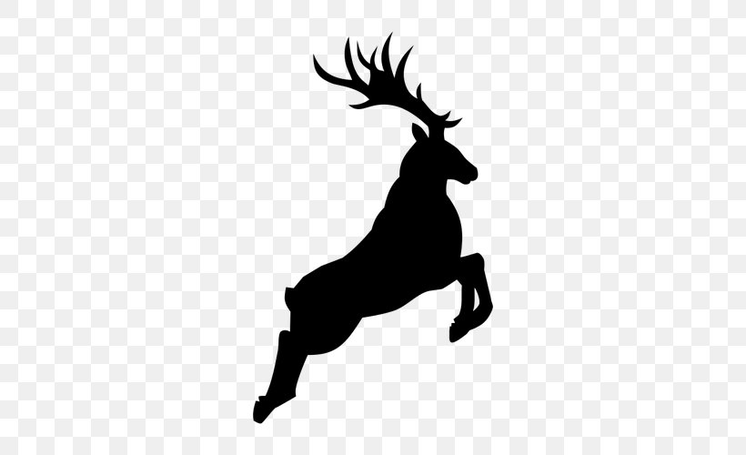 Reindeer Rudolph Silhouette, PNG, 500x500px, Deer, Antler, Black And White, Drawing, Horn Download Free