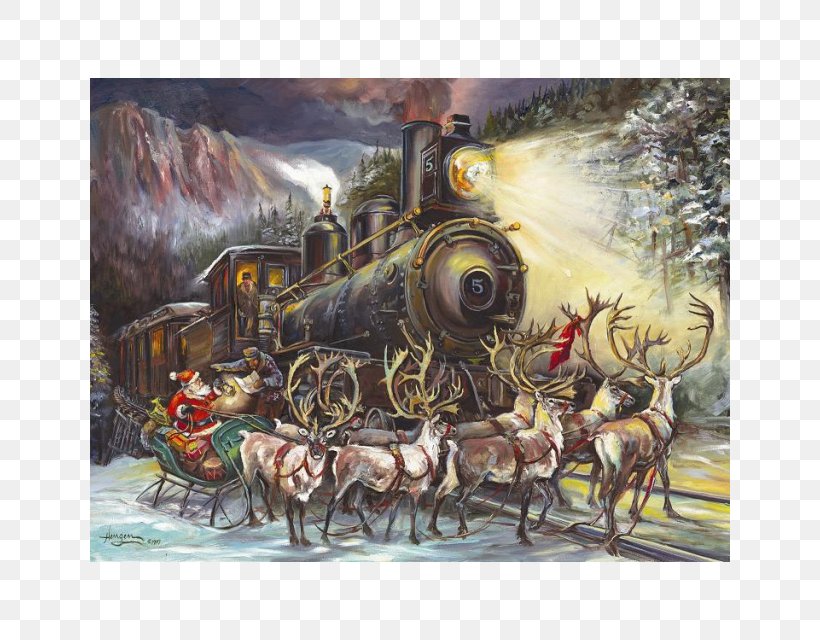 Santa Claus Jigsaw Puzzles Christmas Train, PNG, 640x640px, Santa Claus, Chariot, Christmas, Christmas Card, Entertainment Download Free