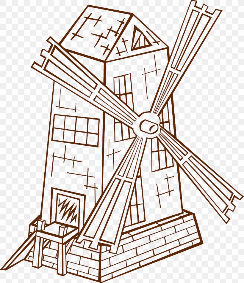 Windmill Vector Graphics Clip Art Drawing Image, PNG, 1100x1280px, Windmill, Artwork, Black And White, Cartoon, Drawing Download Free