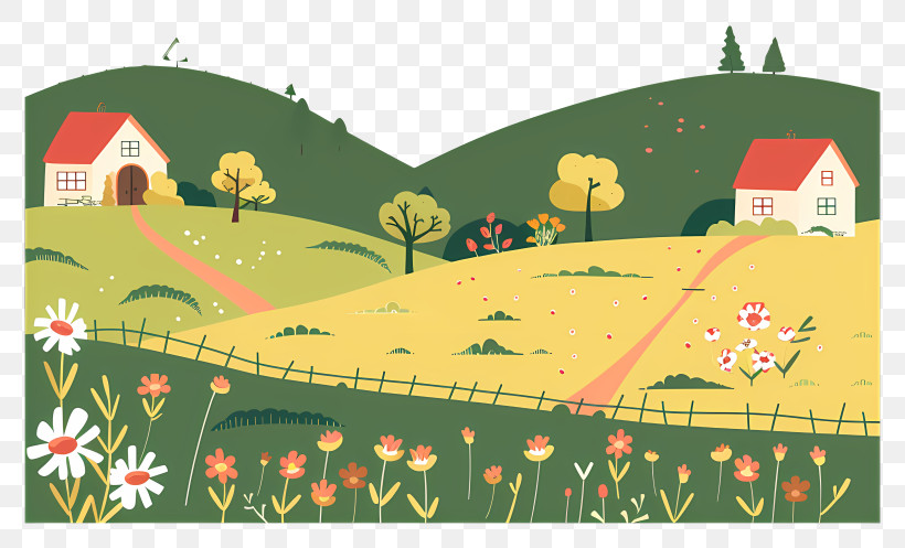 Countryside - Countryside With Houses And Fields PNG