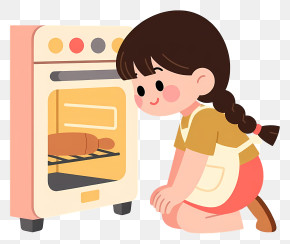 Little Girl Baking - Little Girl Checking Bread In Oven PNG