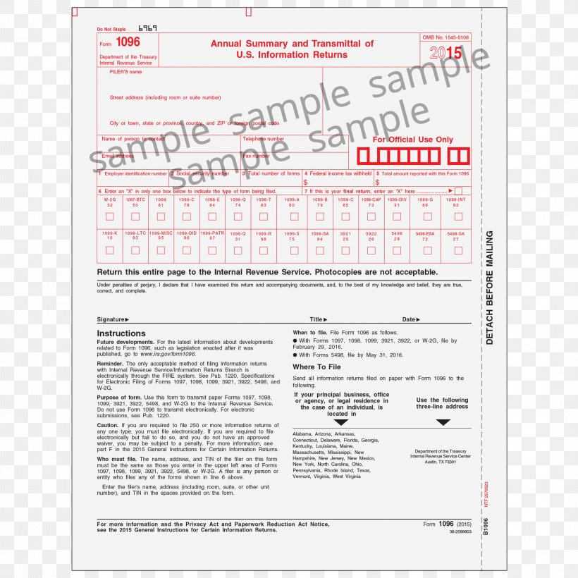 Document Form 1096 Internal Revenue Service IRS Tax Forms, PNG, 2138x2138px, Document, Area, Form, Form 1040, Form 1096 Download Free
