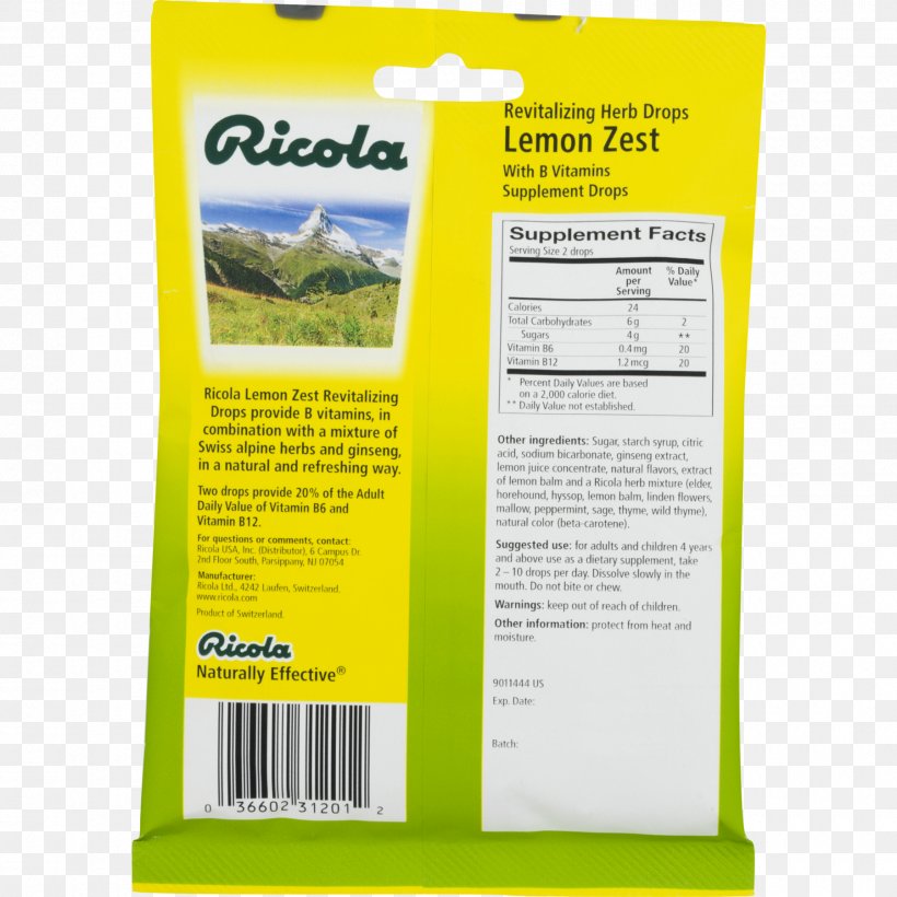 Ricola Throat Lozenge Herb Lemon Zest, PNG, 1800x1800px, Ricola, Cough, Dietary Supplement, Effervescent Tablet, Grass Download Free