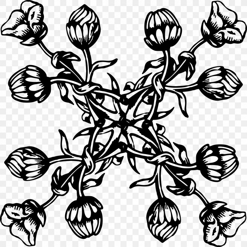 Floral Design Clip Art, PNG, 2400x2400px, Floral Design, Artwork, Black And White, Branch, Computer Download Free