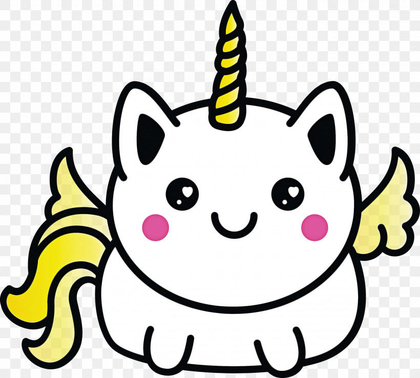 White Facial Expression Head Yellow Line, PNG, 3000x2700px, Cute Unicorn, Cartoon, Cartoon Unicorn, Cat, Facial Expression Download Free