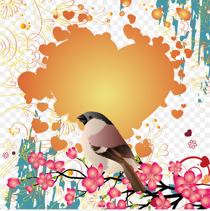 National Cherry Blossom Festival Cartoon Illustration, PNG, 1606x1618px, National Cherry Blossom Festival, Art, Beak, Bird, Branch Download Free