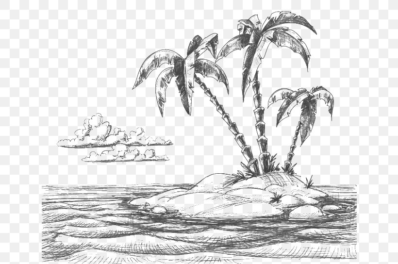 Drawing Beach Sketch, PNG, 650x544px, Drawing, Artwork, Beach, Black And White, Hand Download Free