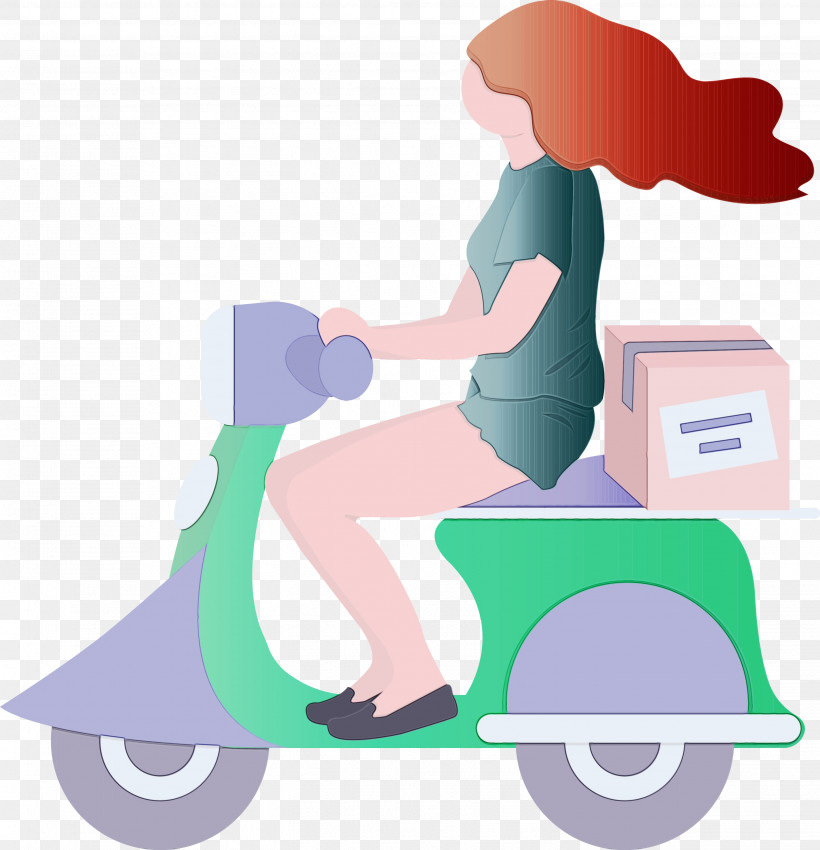 Scooter Vespa Transport Cartoon Vehicle, PNG, 2892x3000px, Delivery, Cartoon, Girl, Paint, Scooter Download Free