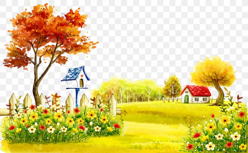 Landscape Painting Theatrical Scenery Illustration, PNG, 1000x619px, Painting, Art, Drawing, Flora, Floral Design Download Free