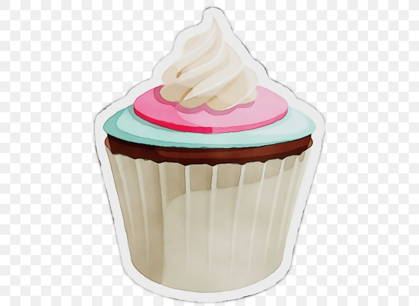 Cupcake Buttercream Cream Baking Cup Frozen Dessert, PNG, 600x600px, Watercolor, Baking, Baking Cup, Buttercream, Cream Download Free