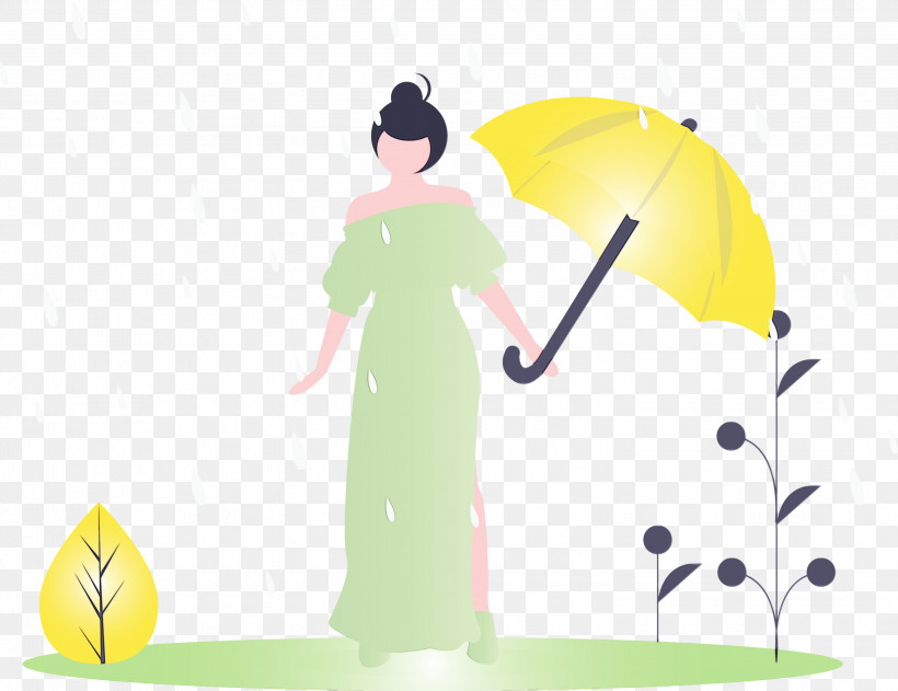 Green Yellow Cartoon Line Umbrella, PNG, 3000x2309px, Raining, Animation, Black Hair, Cartoon, Green Download Free