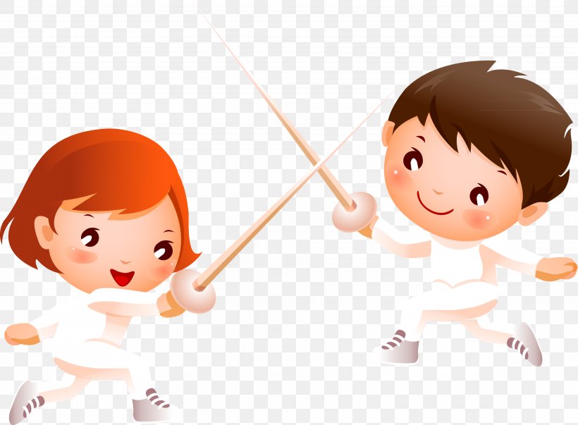 Fencing Child Sport Cartoon Clip Art, PNG, 3860x2842px, Watercolor, Cartoon, Flower, Frame, Heart Download Free