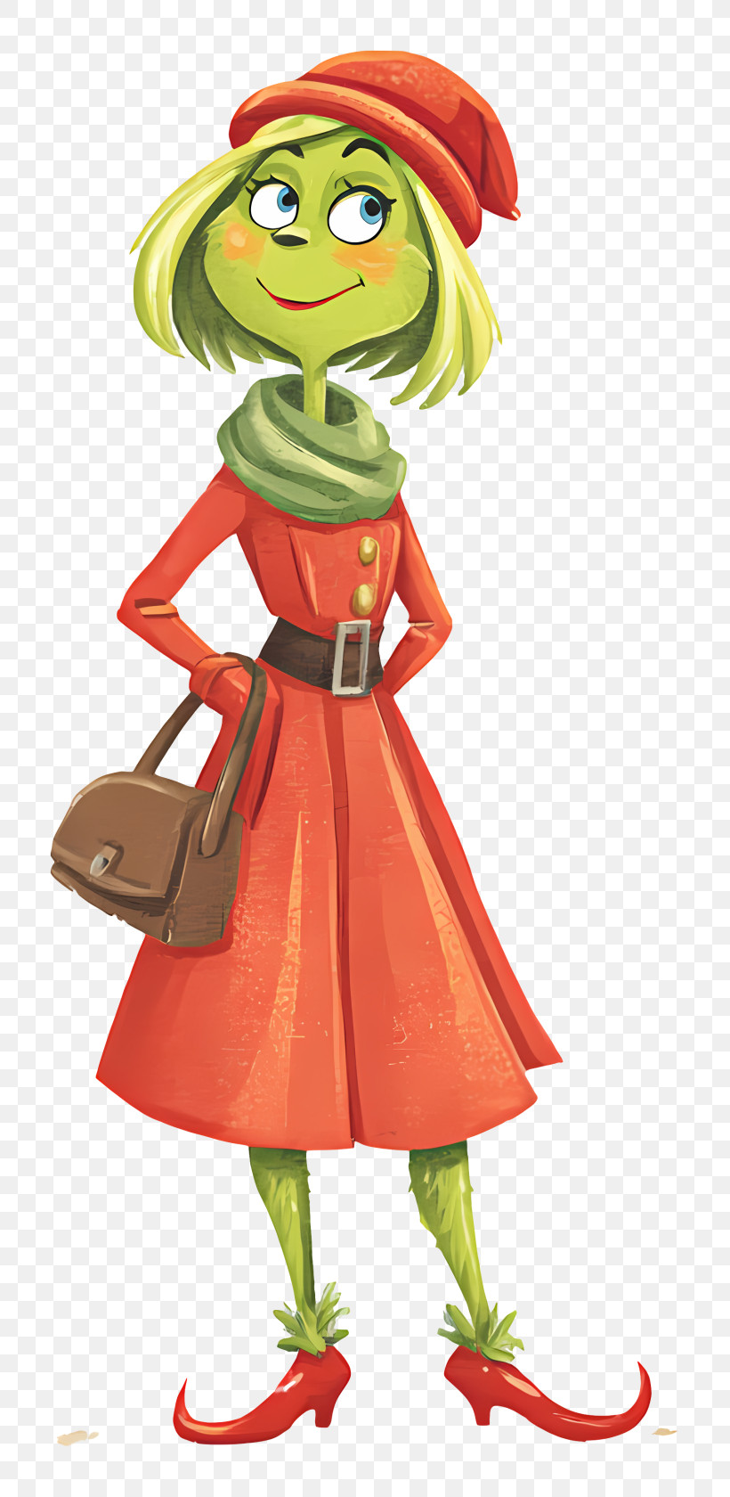 Grinch - Green Skinned Woman In Red Dress PNG