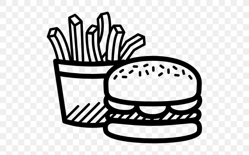 Hamburger French Fries Cheeseburger Junk Food Fast Food, PNG, 512x512px, Hamburger, Black And White, Cheeseburger, Fast Food, Food Download Free