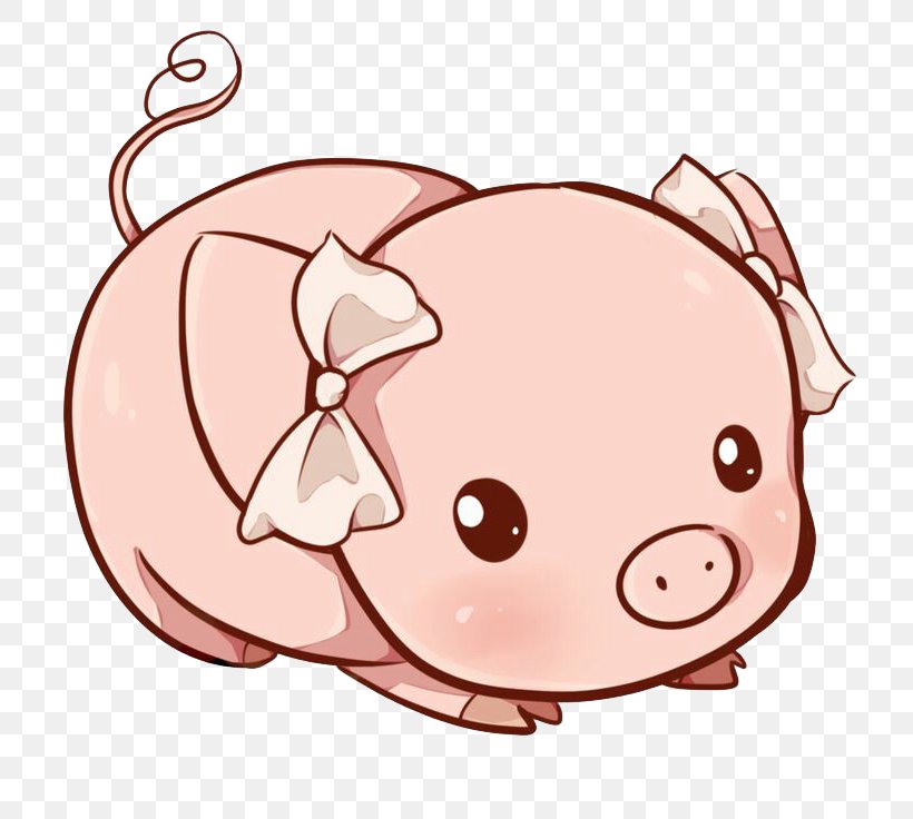 Domestic Pig Kavaii Cuteness Clip Art, PNG, 736x736px, Watercolor, Cartoon, Flower, Frame, Heart Download Free