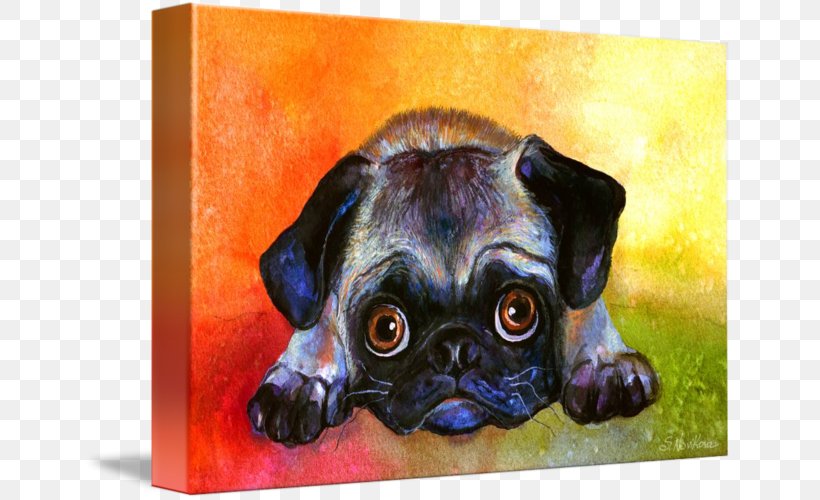 Pug Puppy Shih Tzu Painting Dog Breed, PNG, 650x500px, Pug, Acrylic Paint, Art, Canvas, Canvas Print Download Free