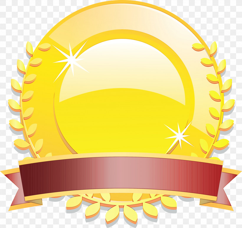 Yellow, PNG, 3000x2825px, Gold Badge, Blank Badge, Paint, Ribbon Badge, Watercolor Download Free