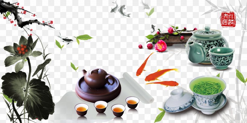 Tea Culture Computer File, PNG, 3543x1772px, Tea, Cuisine, Designer, Flower, Food Download Free