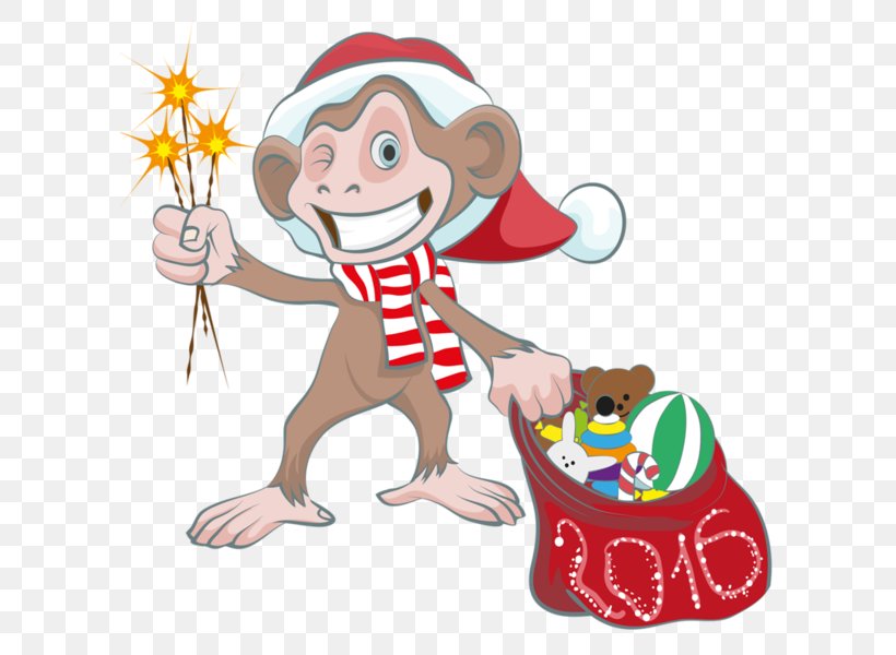 New Year Monkey Holiday 0, PNG, 600x600px, 2016, 2017, New Year, Artwork, Christmas Download Free