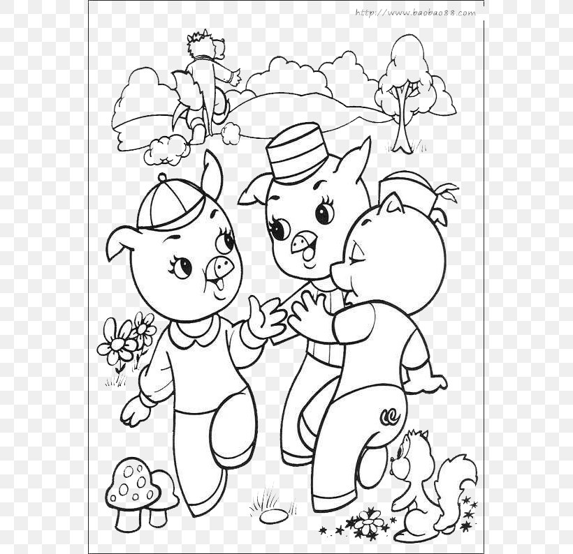 Big Bad Wolf Domestic Pig The Three Little Pigs Coloring Book Page, PNG, 567x794px, Watercolor, Cartoon, Flower, Frame, Heart Download Free