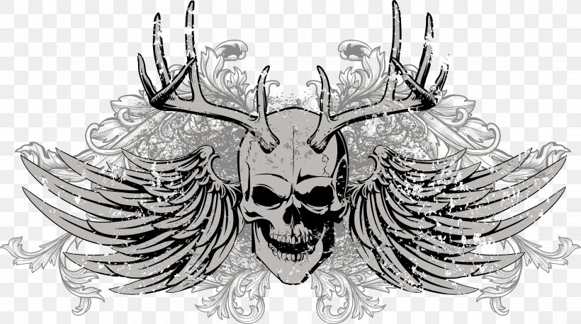 Skull Euclidean Vector Download, PNG, 4501x2515px, Skull, Black And White, Bone, Drawing, Gratis Download Free