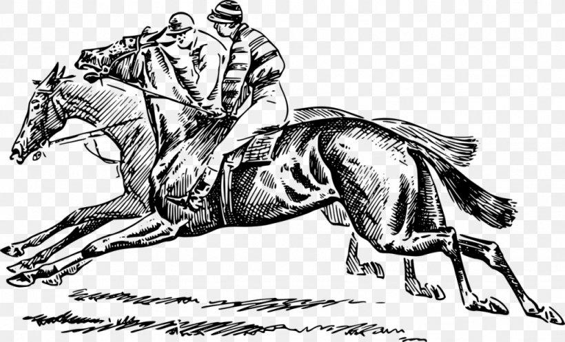 Horse Racing The Kentucky Derby Clip Art, PNG, 1024x621px, Horse, Art, Black And White, Bridle, Carnivoran Download Free