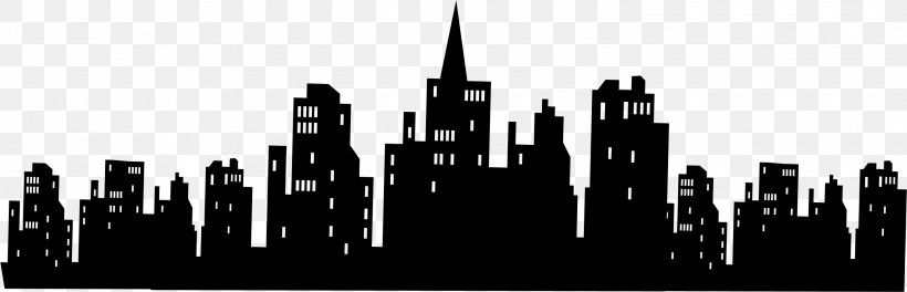 Batman Gotham City Skyline Silhouette Wall Decal, PNG, 2892x933px, Batman, Batsignal, Black And White, Building, City Download Free