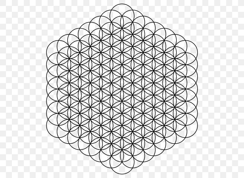 Overlapping Circles Grid Sacred Geometry Symbol Flower Pattern, PNG, 600x600px, Overlapping Circles Grid, Area, Art, Black And White, Flower Download Free