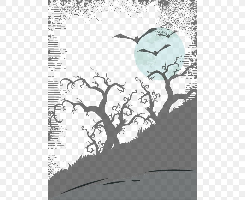 Bat Graphic Design Poster Halloween, PNG, 500x671px, Bat, Art, Black And White, Branch, Drawing Download Free