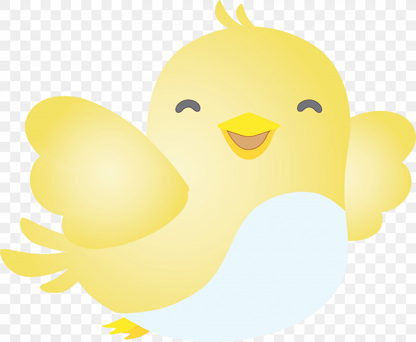Yellow Bird Beak Rubber Ducky Chicken, PNG, 3000x2470px, Watercolor, Beak, Bird, Chicken, Paint Download Free