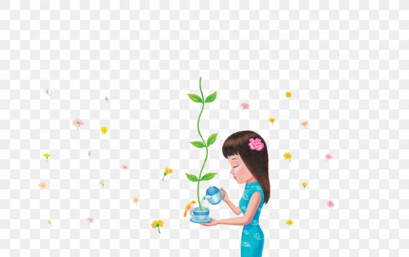 Bai Mudan White Tea Illustration Cartoon, PNG, 1600x1008px, Bai Mudan, Cartoon, Child, Computer, Flower Download Free