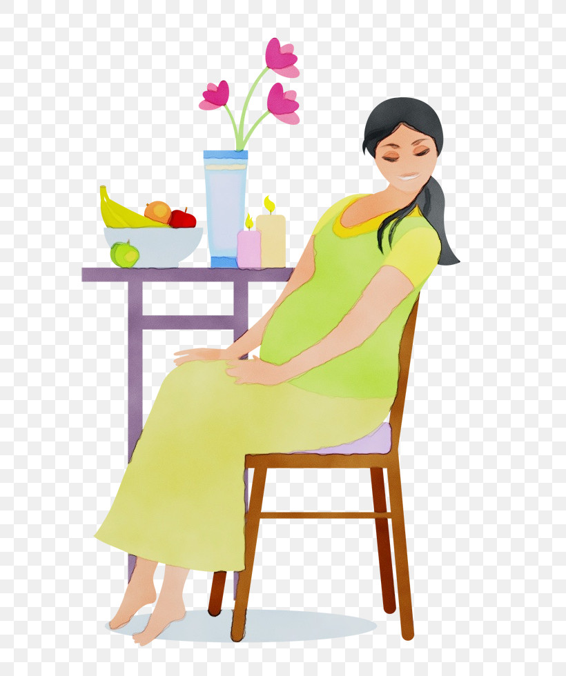 Chair Sitting Yellow Line Table, PNG, 600x980px, Watercolor, Behavior, Chair, Line, Paint Download Free