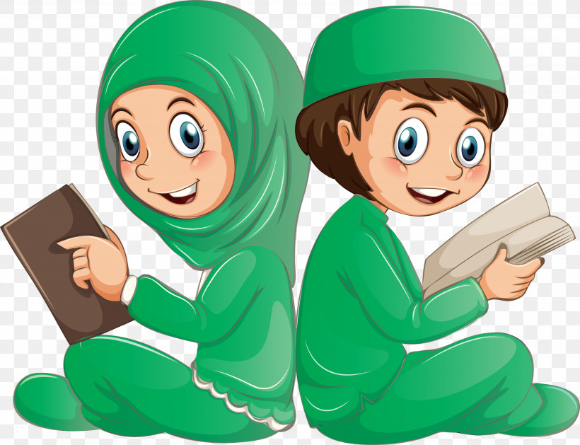 Muslim People, PNG, 3000x2304px, Muslim People, Animation, Cartoon, Green, Sharing Download Free