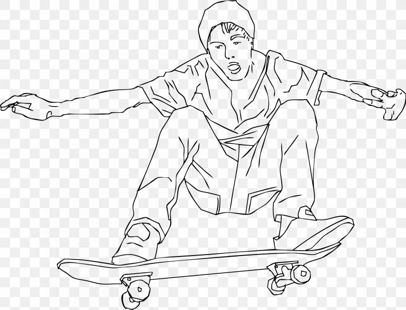 Skateboarding Ollie Drawing Clip Art, PNG, 2400x1834px, Skateboarding, Arm, Art, Artwork, Black And White Download Free