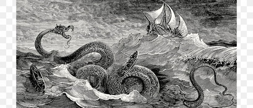 La Mythologie Du Rhin Jörmungandr Fairy Tale Leviathan Dragon, PNG, 1030x440px, Fairy Tale, Black And White, Dragon, Extinction, Fauna Download Free