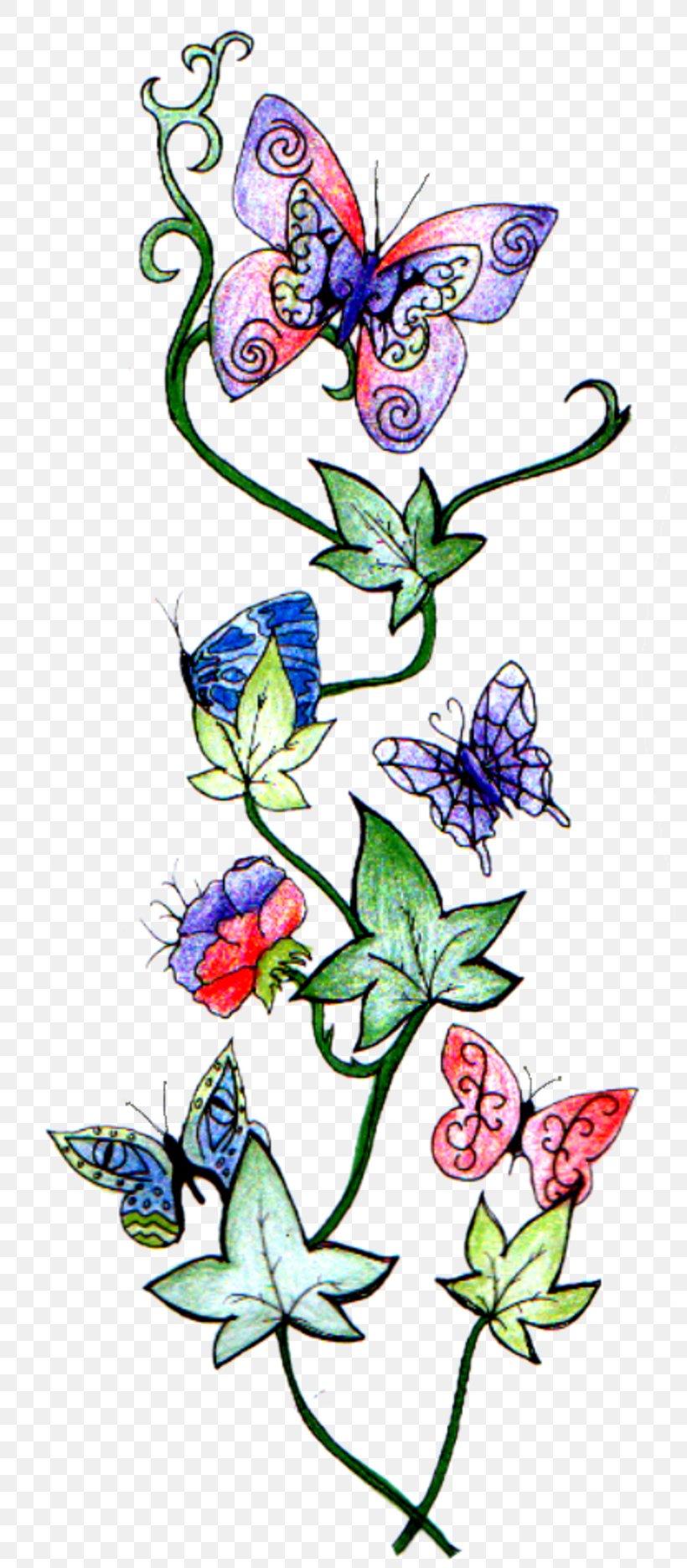 Sleeve Tattoo Vine Butterfly Design, PNG, 800x1871px, Tattoo, Area, Art, Artwork, Butterfly Download Free