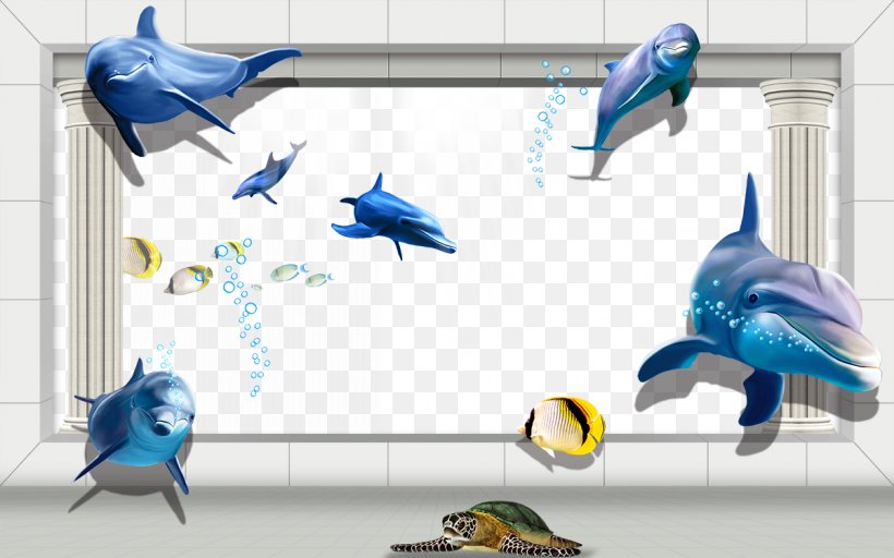 3D Mural, PNG, 1200x750px, 3d Underwater World, Dolphin, Fauna, Fish, Marine Mammal Download Free