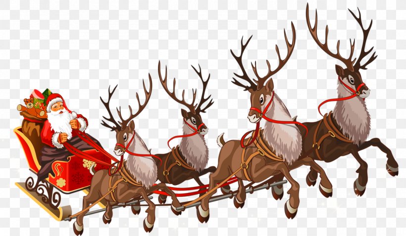 Santa Claus Reindeer Sled Clip Art, PNG, 1280x746px, Santa Claus, Antler, Chariot, Christmas, Christmas Decoration Download Free