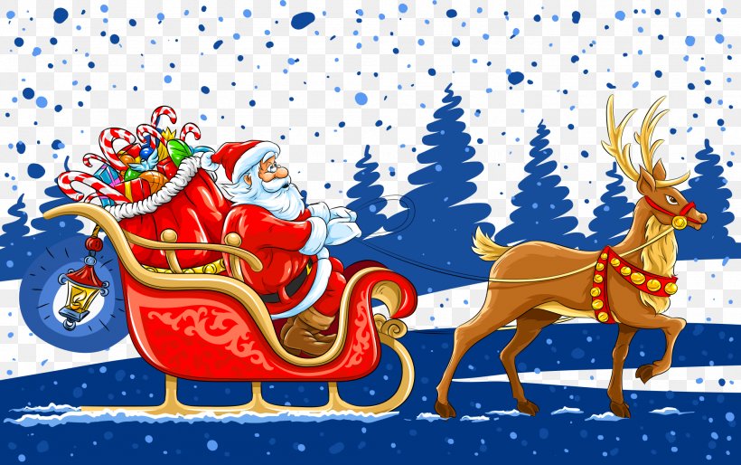 Santa Claus Reindeer Christmas Gift Illustration, PNG, 2000x1255px, Santa Claus, Art, Christmas, Christmas Decoration, Christmas Ornament Download Free