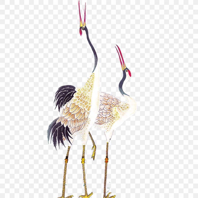 Red-crowned Crane Bird Painting, PNG, 1417x1417px, Crane, Beak, Bird, Chinese Painting, Crane Like Bird Download Free