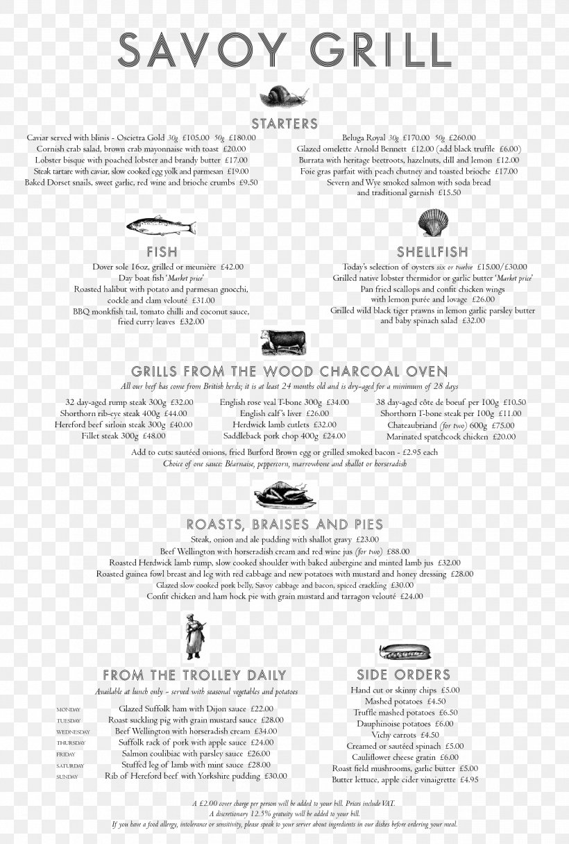 The Savoy French Cuisine Savoy Grill Restaurant Menu Beef Wellington, PNG, 1984x2941px, Savoy, Area, Beef Wellington, Black And White, Chef Download Free