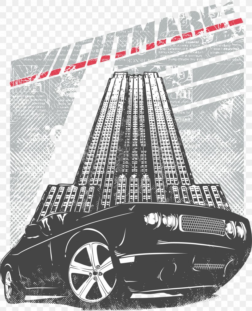 Creative Cars And Buildings T-shirt, PNG, 2359x2916px, T Shirt, Automotive Design, Automotive Exterior, Baju, Black And White Download Free