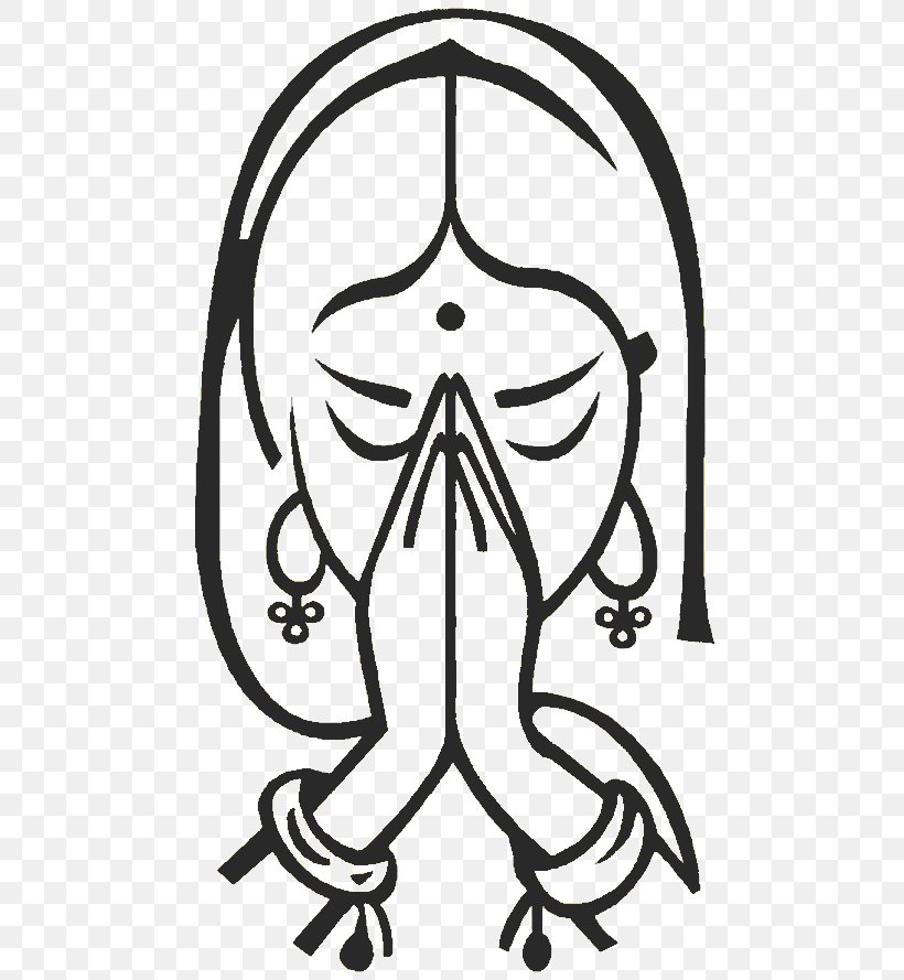Praying woman illustration, Namaste Surya Namaskara, sai baba, white, face,  monochrome png | Klipartz